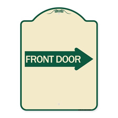 Signmission Front Door With Right Arrow Heavy-Gauge Aluminum Architectural Sign, 24" x 18", TG-1824-24389 A-DES-TG-1824-24389